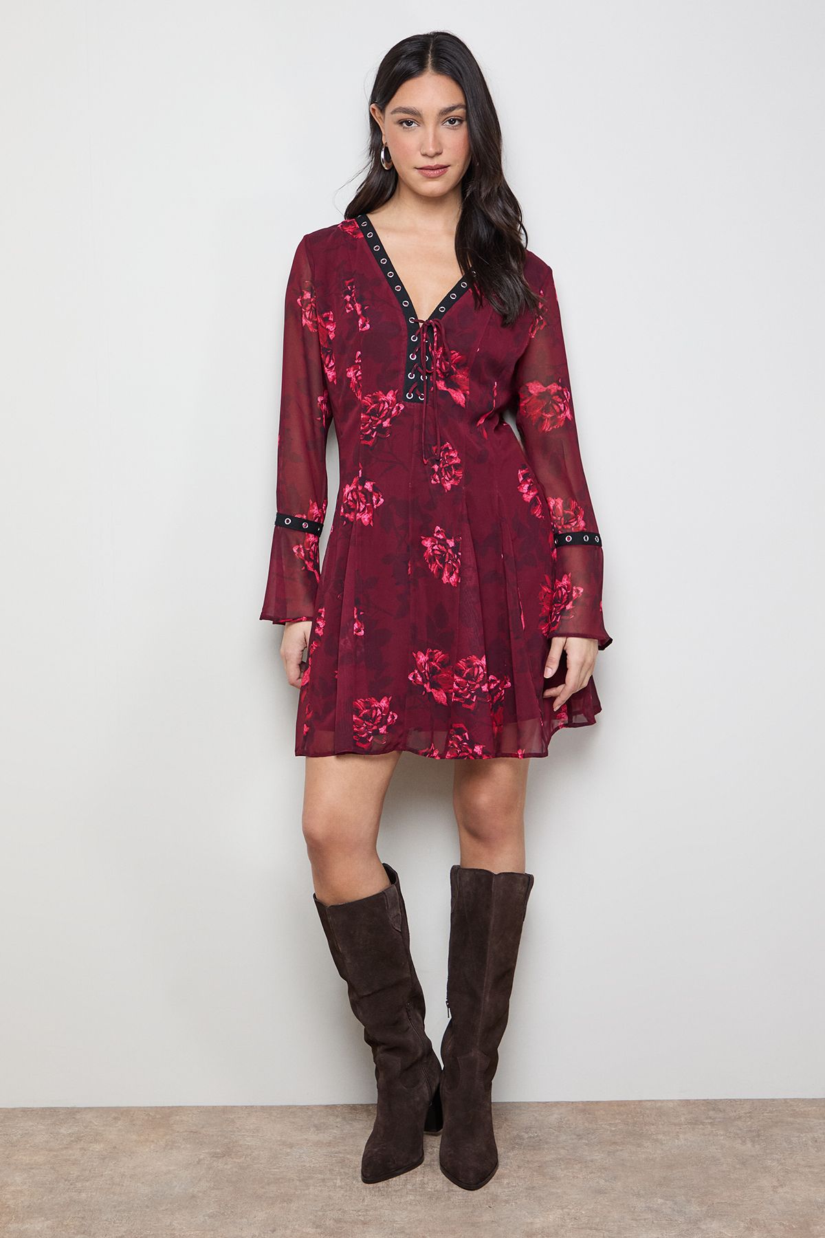 Oasis Flared Gathered Mini Dress Floral image 1