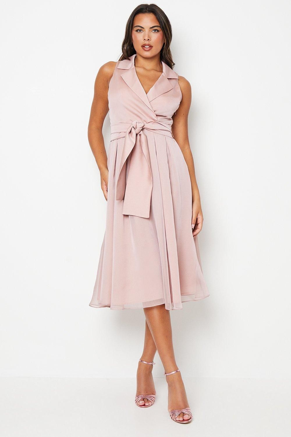 Coast Wrap Front Dress In Chiffon With Collar Mink image 1