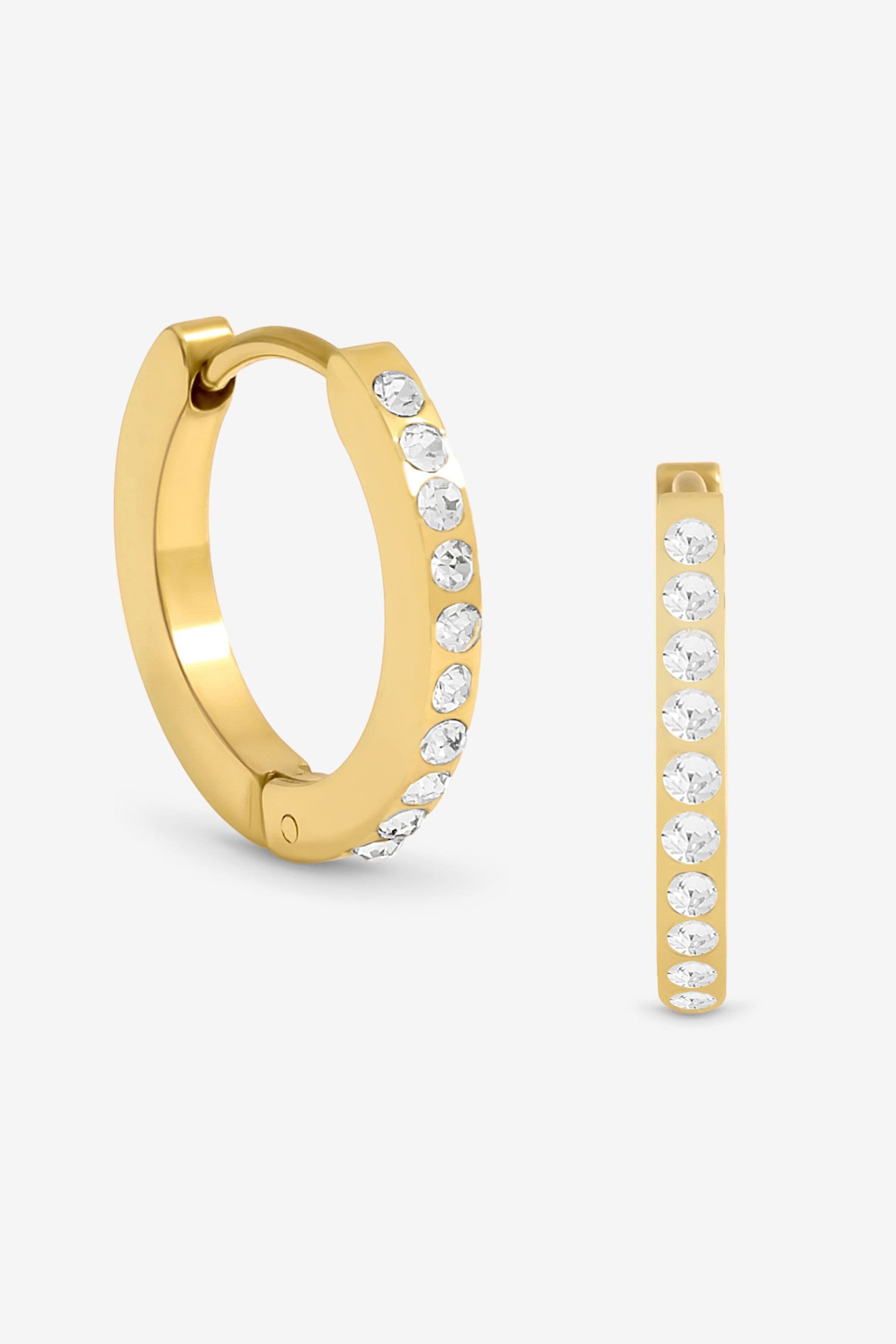 Jon Richard Waterproof Gold Plated Crystal And Polished Huggie Hoop Earrings image 1