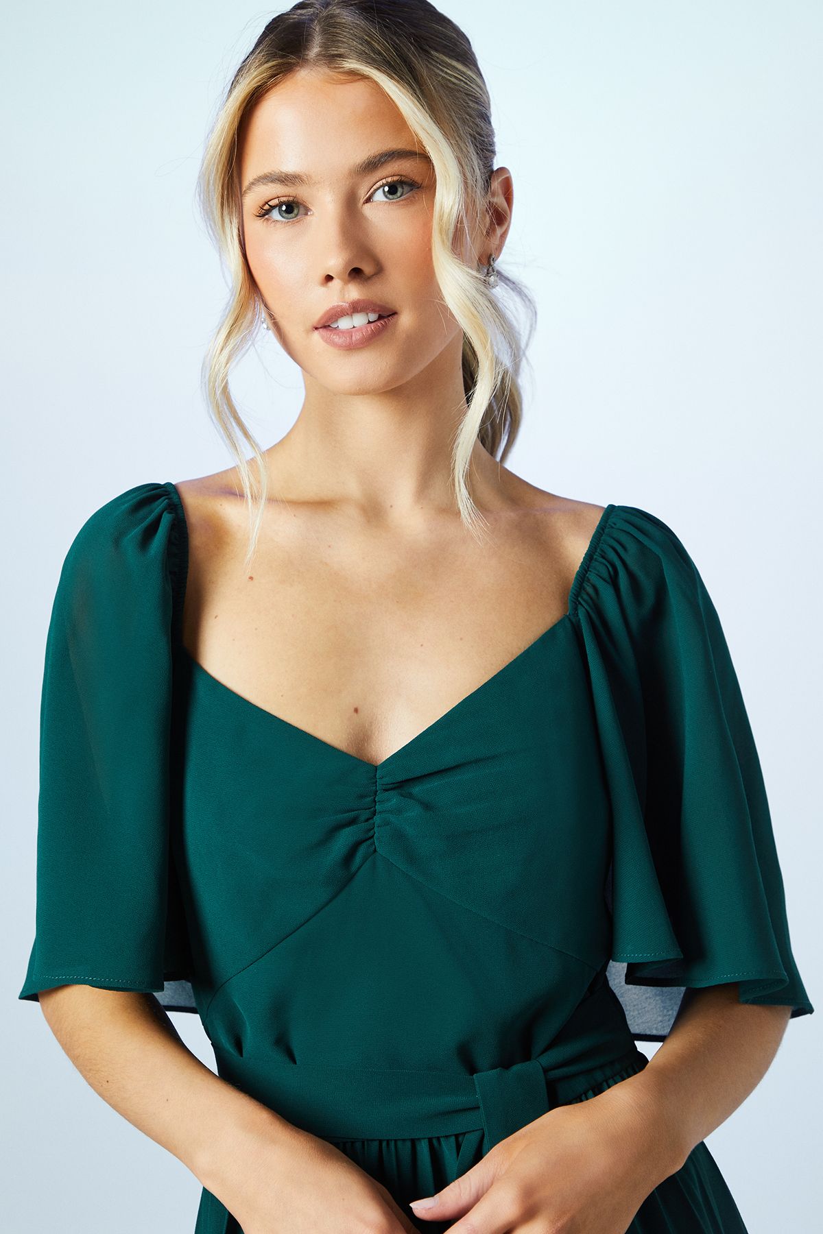 Coast Teen Pleated Georgette Angel Sleeve Bridesmaid Dress Emerald image 3