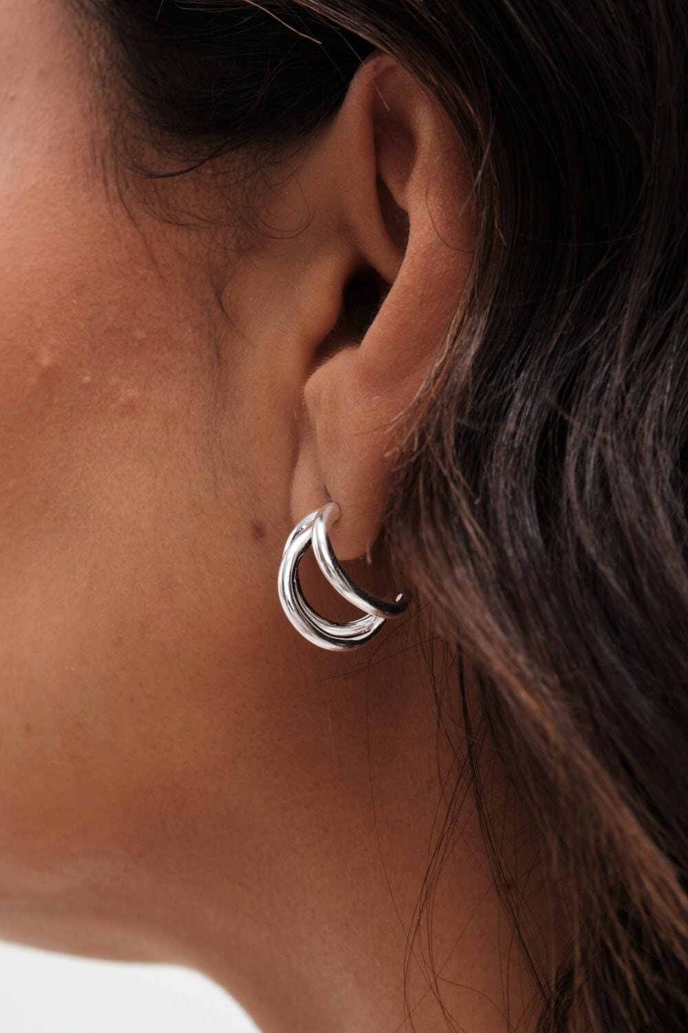 Simply Silver Sterling Silver 925 Polished Triple Row Hoop Earrings image 2