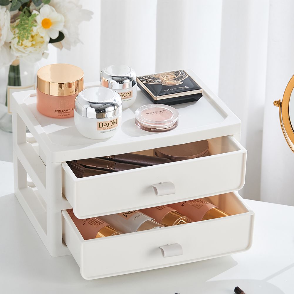 SHEONLY 2-Tier Plastic Stackable Desktop Drawers Storage Box image 1