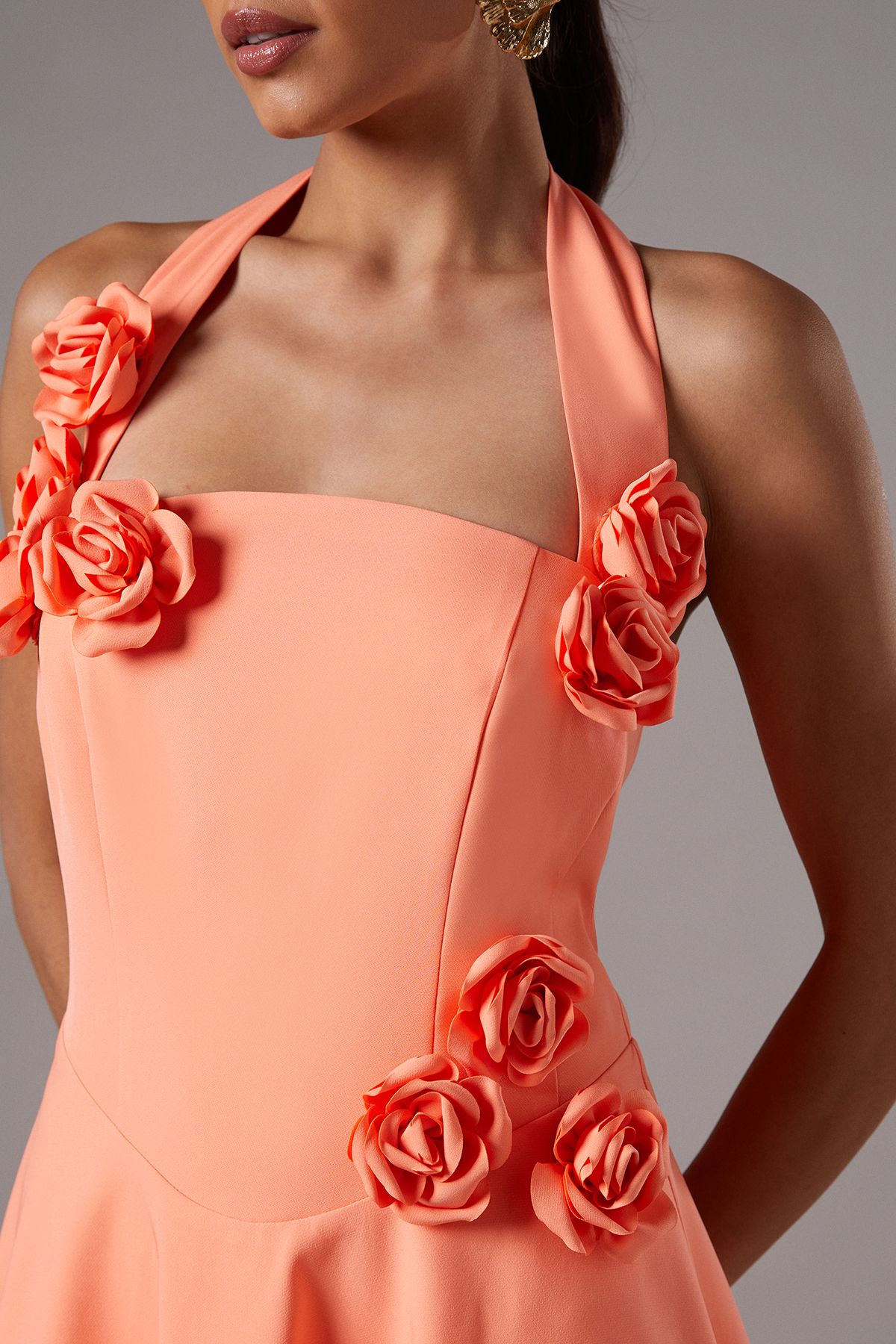 Coast Rosette Halter Midi Dress Peach image 5
