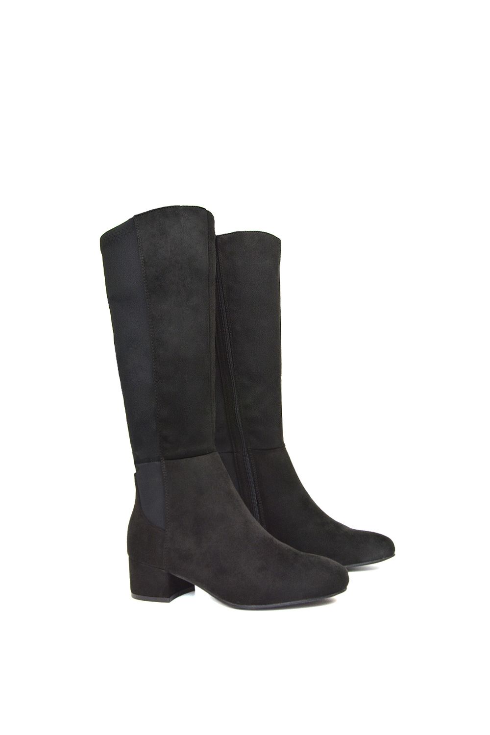 XY London 'Hannah' Low Block Heel Elasticated Calf Long Boots With Zip Fastening image 6