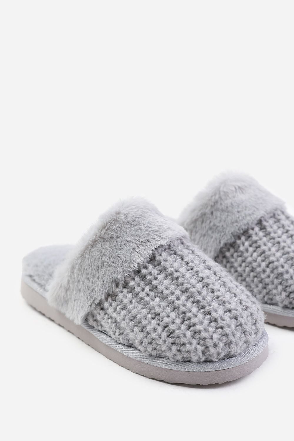 Where's That From 'Lounge' Slip On Knitted Slippers With Fur Trim image 3