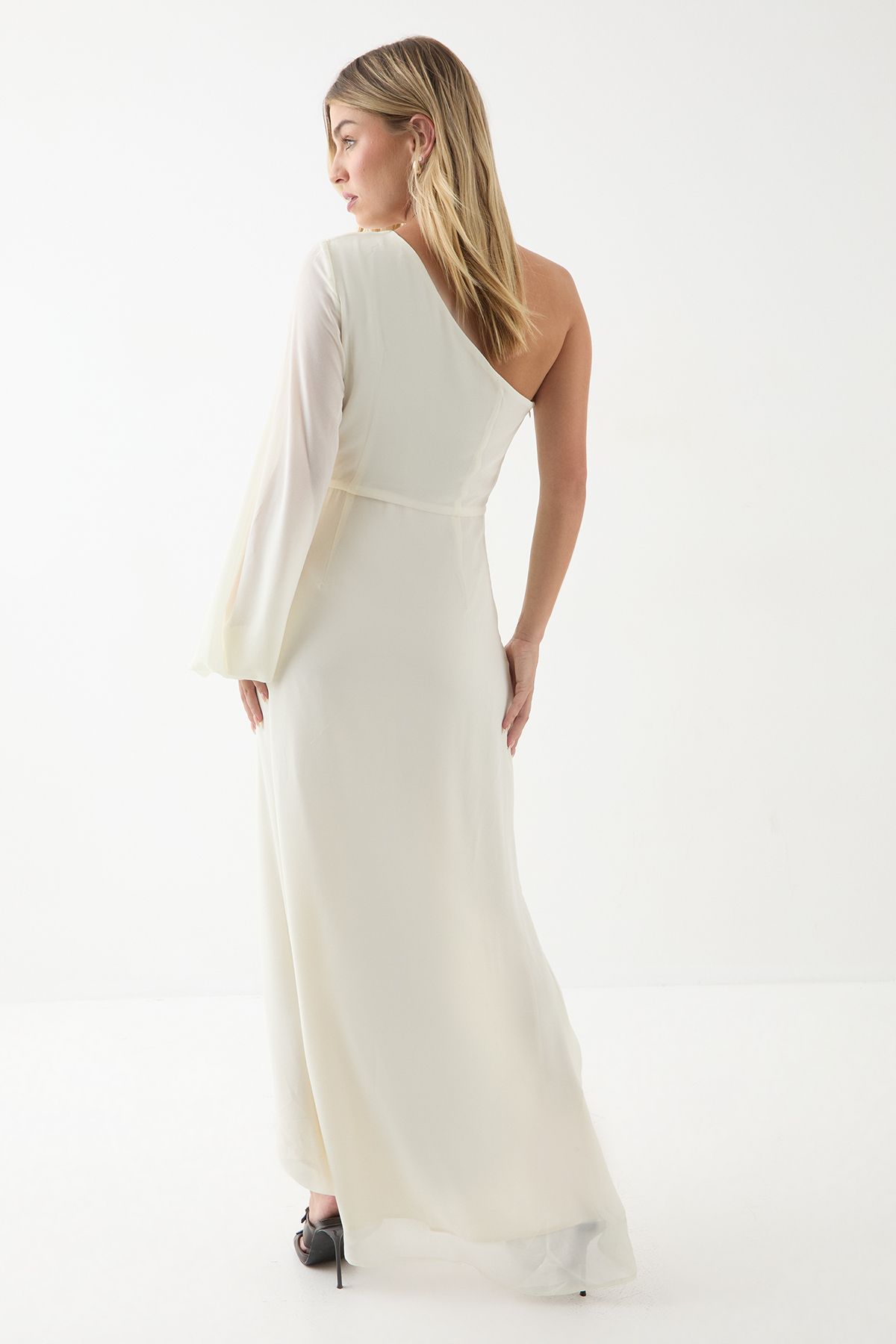 MissPap One Shoulder Ruched Detail Maxi Dress Butter image 3