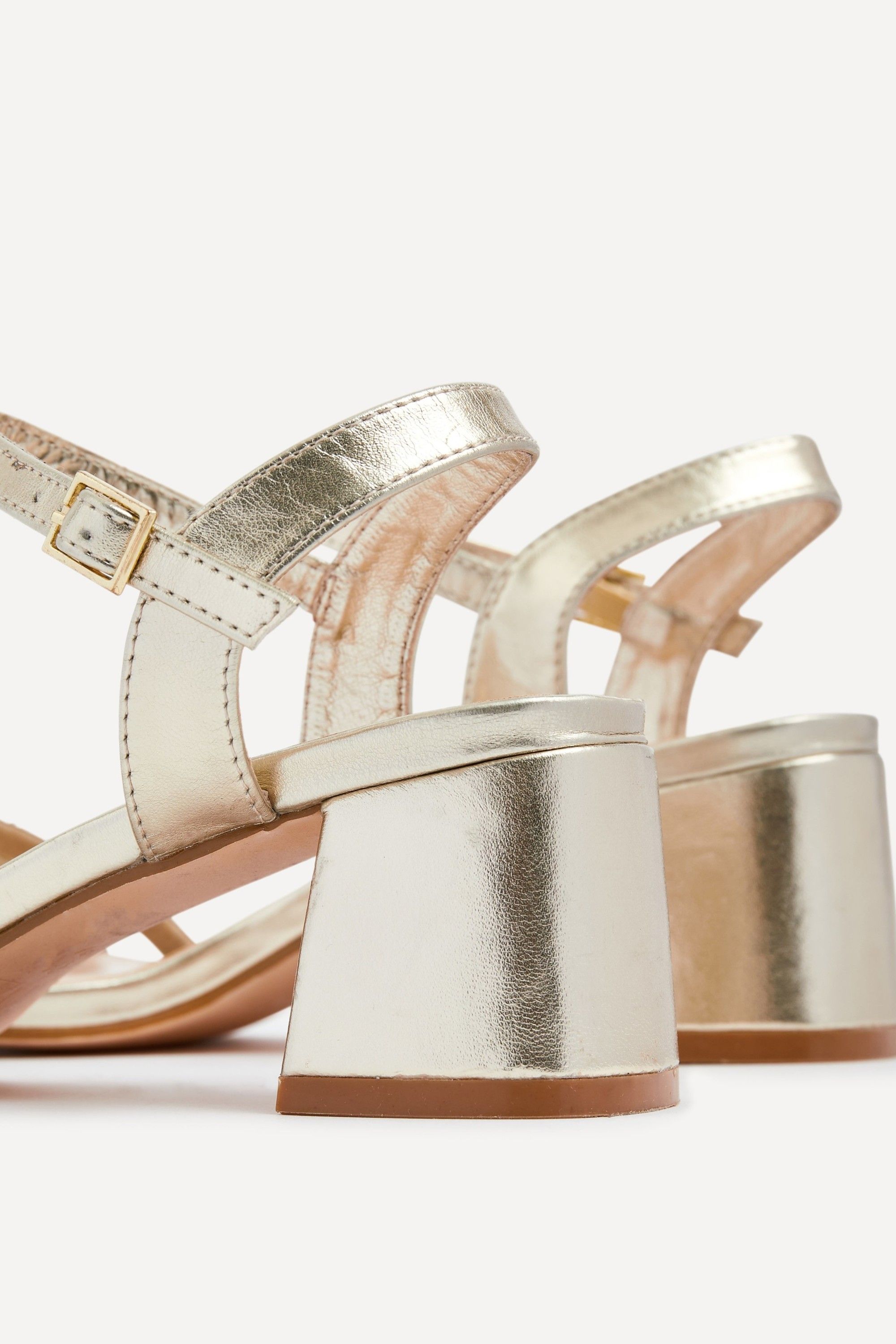 Linzi Bunty Gold Faux Leather Diamante Block Heeled Sandal image 5