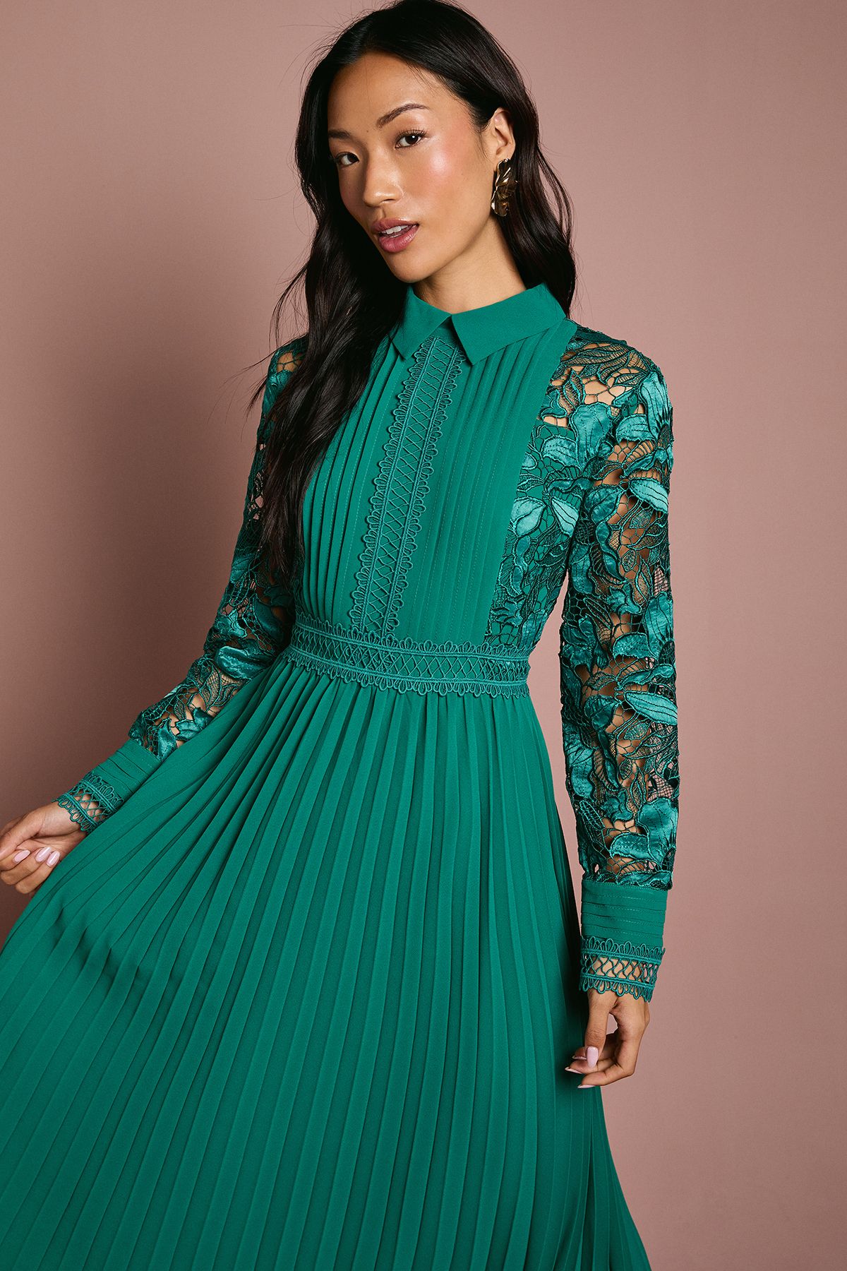Coast Petite Lace Shirt Dress Emerald image 4