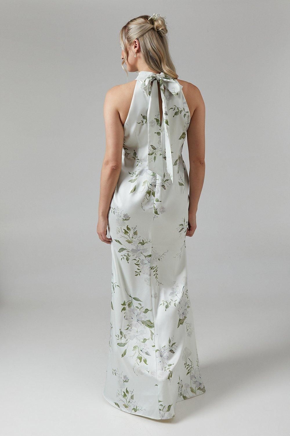 Coast Maternity Dahlia Printed Halterneck Bridesmaid Maxi Dress Sage image 3