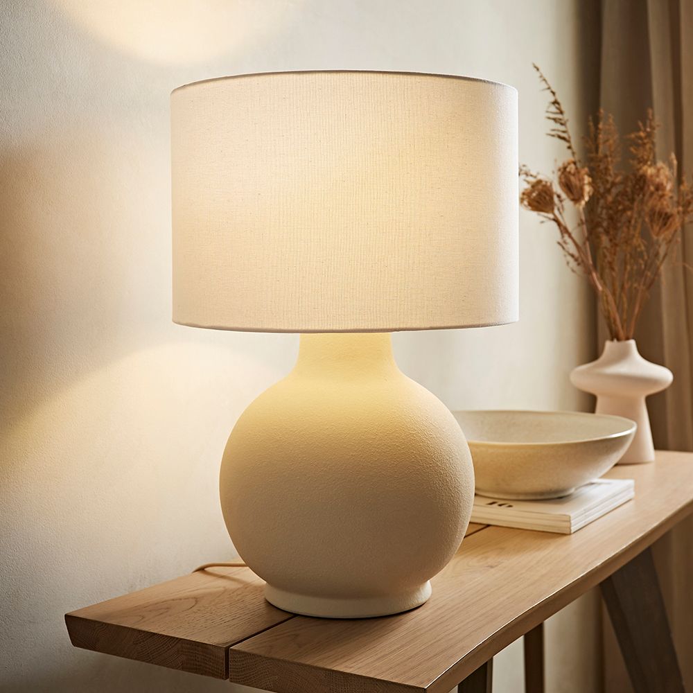 ValueLights Blair Natural Linen Shade Hand Finished Ceramic Stonewear Table Lamp with Bulb image 3