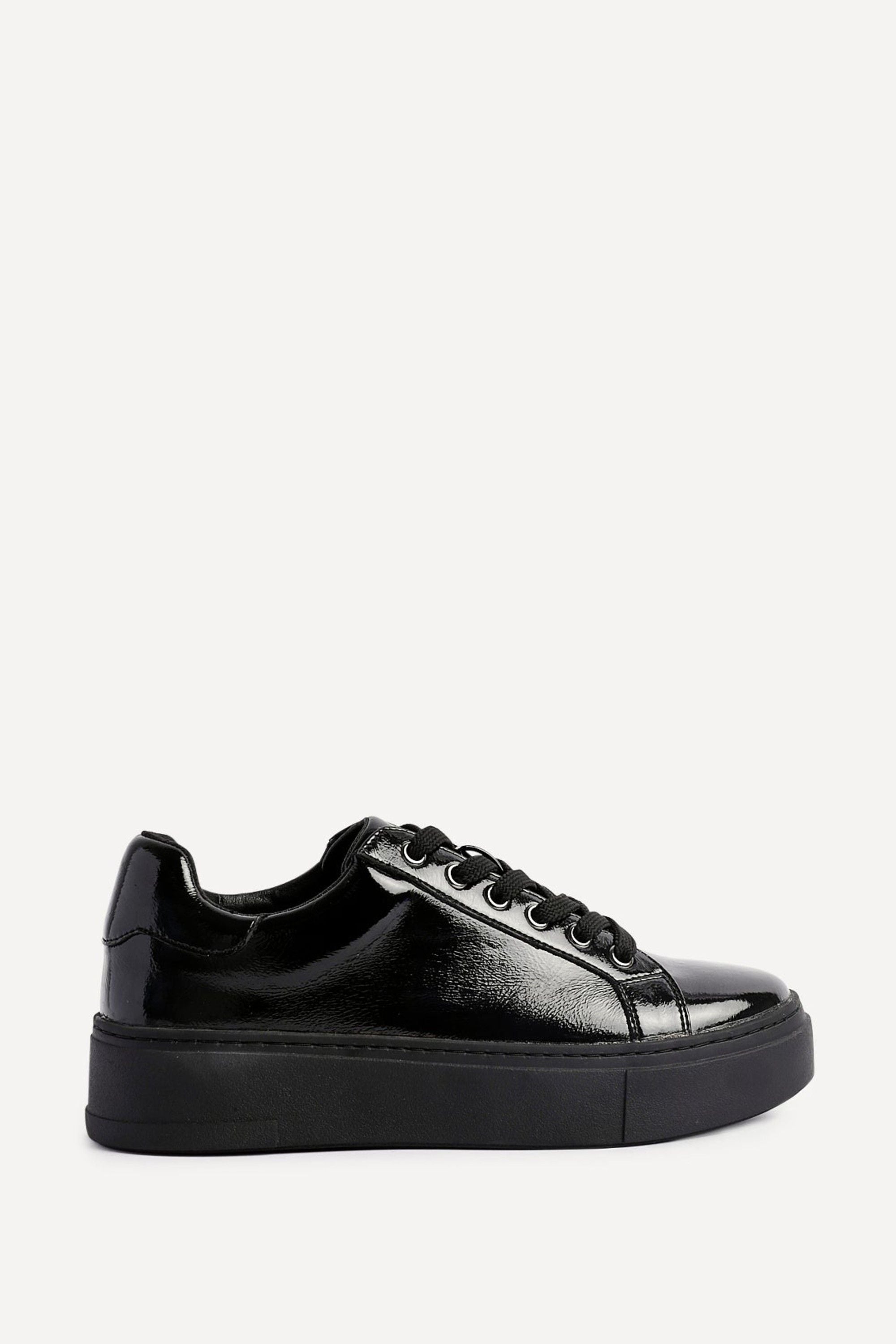 Linzi Reset Black Patent Lace Up Flatform Trainers image 1