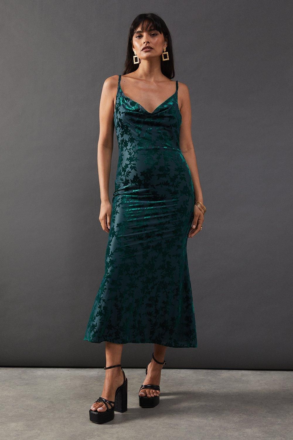 Warehouse Burnout Cami Strappy Slip Dress Teal image 1