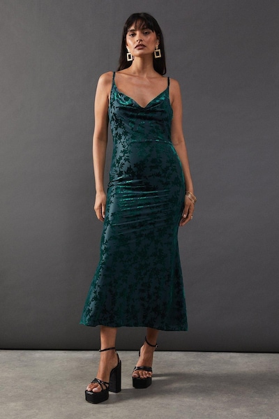 Warehouse Burnout Cami Strappy Slip Dress Teal