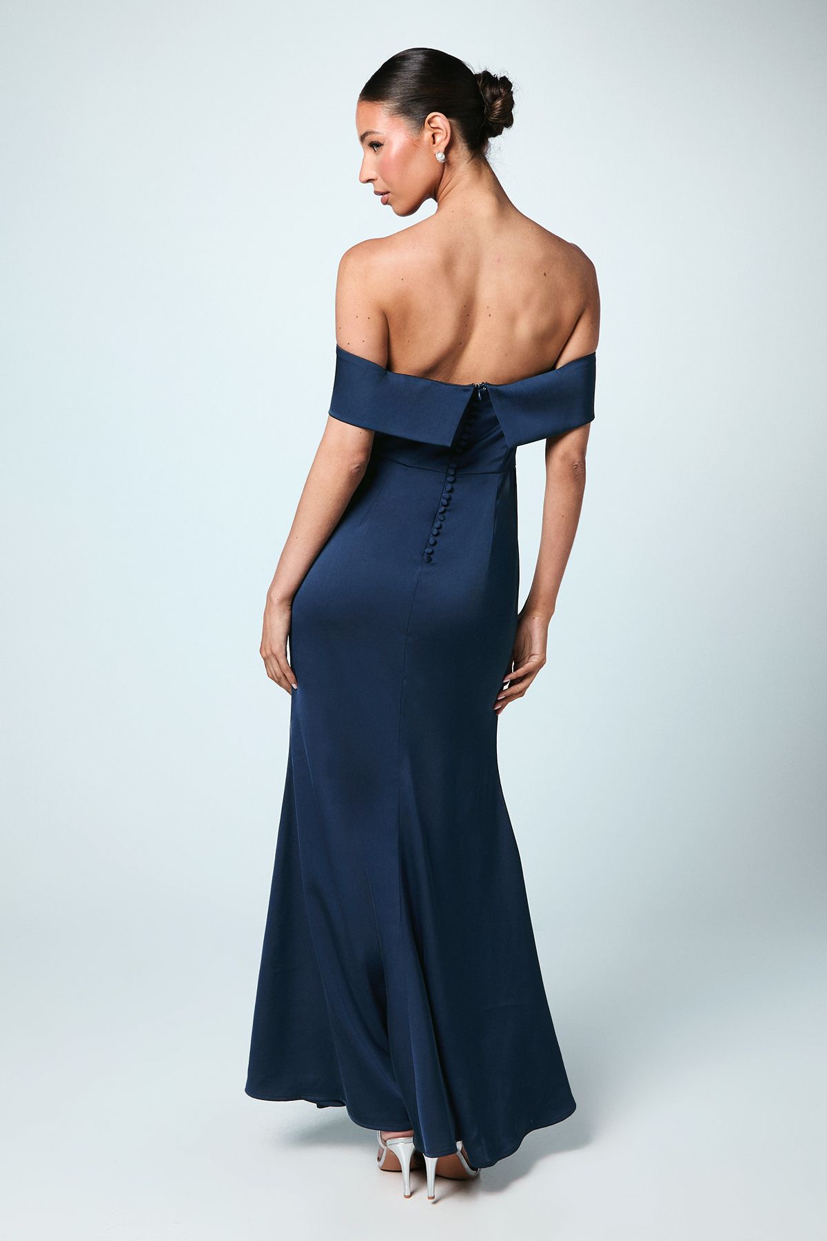 Coast Navy Satin Bardot Maxi Bridesmaid Dress PLT