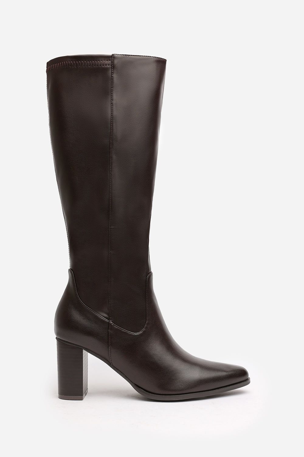 Where's That From 'Ainsley' Stretch Wide Calf Block Heel Knee High Boots with Stitch Detail image 2