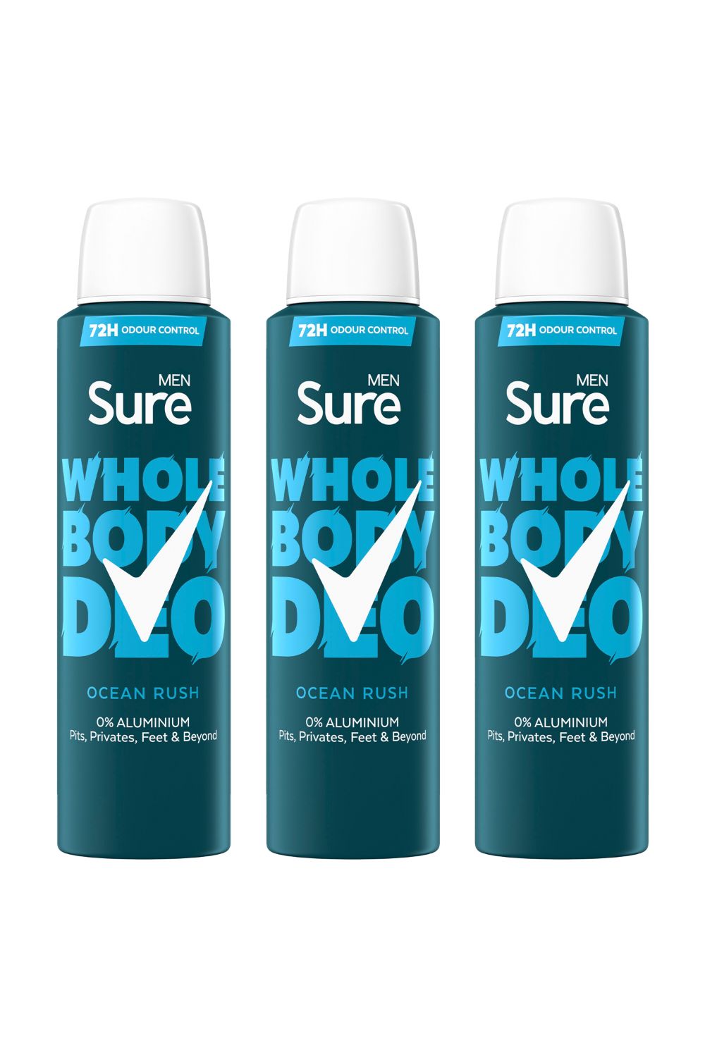 Sure Whole Body 'Deodorant Spray' Ocean Rush w/ 72H Odour Control 150ml,3pk image 1