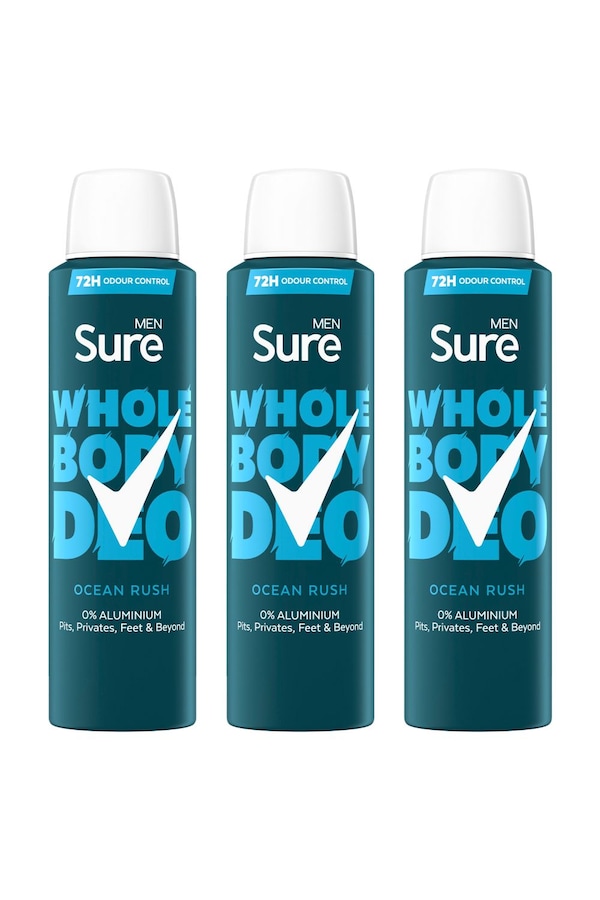 Sure Whole Body 'Deodorant Spray' Ocean Rush w/ 72H Odour Control 150ml,3pk
