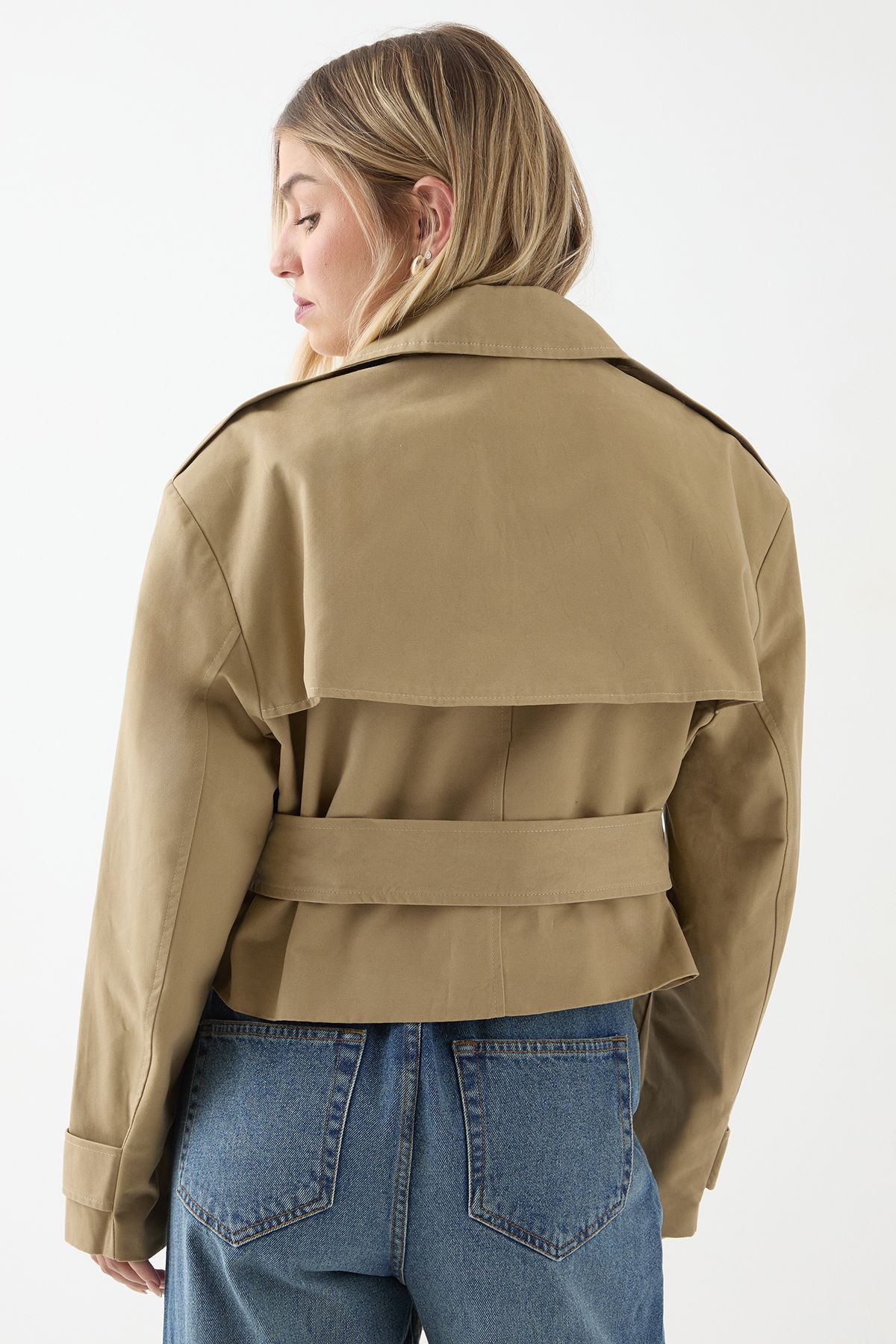 MissPap Tailored Cropped Trench Coat Stone image 3