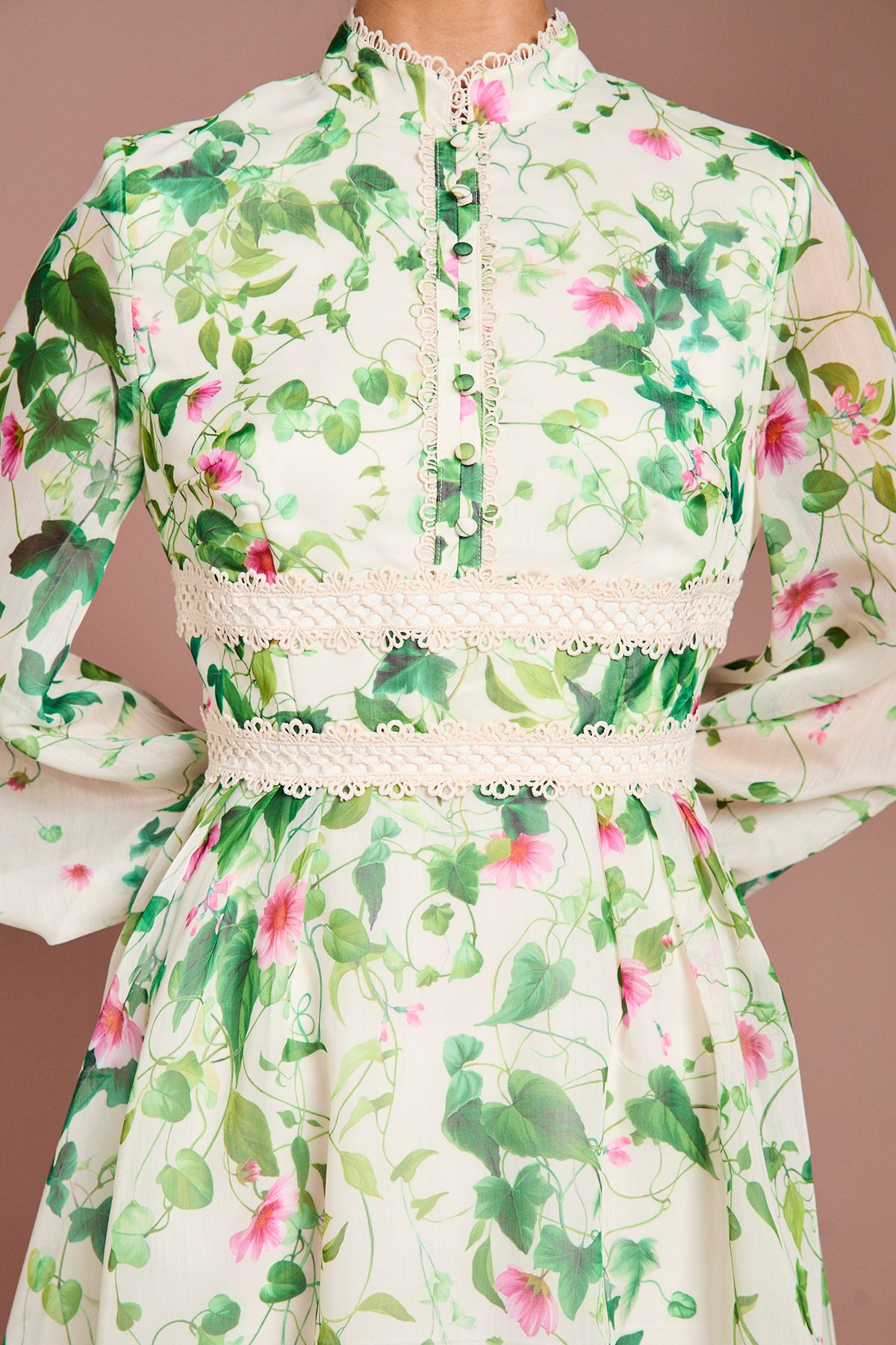 Coast Long Sleeve Placement Print Organza Midi Dress Ivory image 4