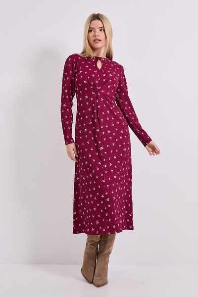 Dorothy Perkins Ditsy Floral Knot Waist Long Sleeve Midi Dress Floral