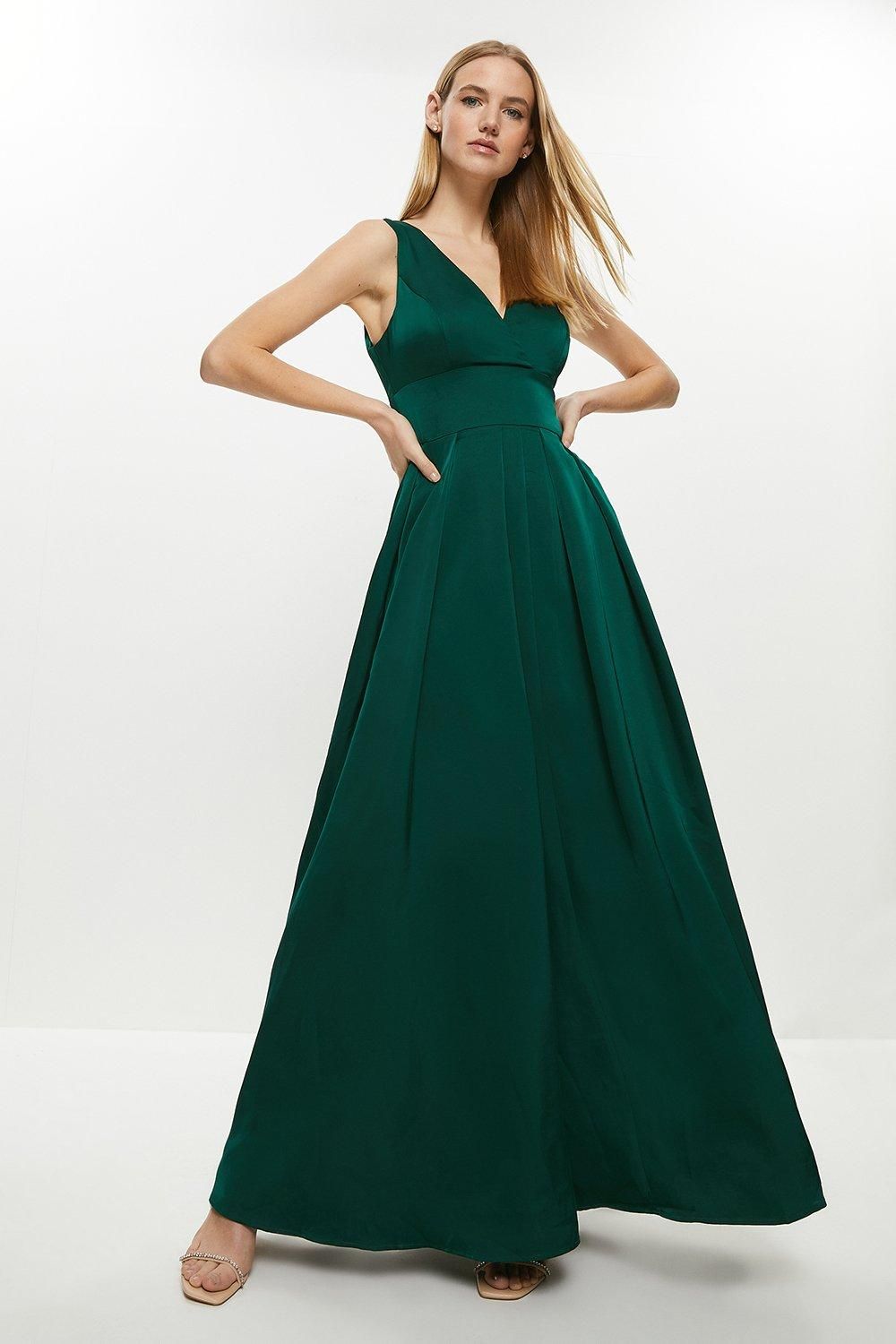Coast Full Skirted Satin Bridesmaid Maxi Dress Green image 1