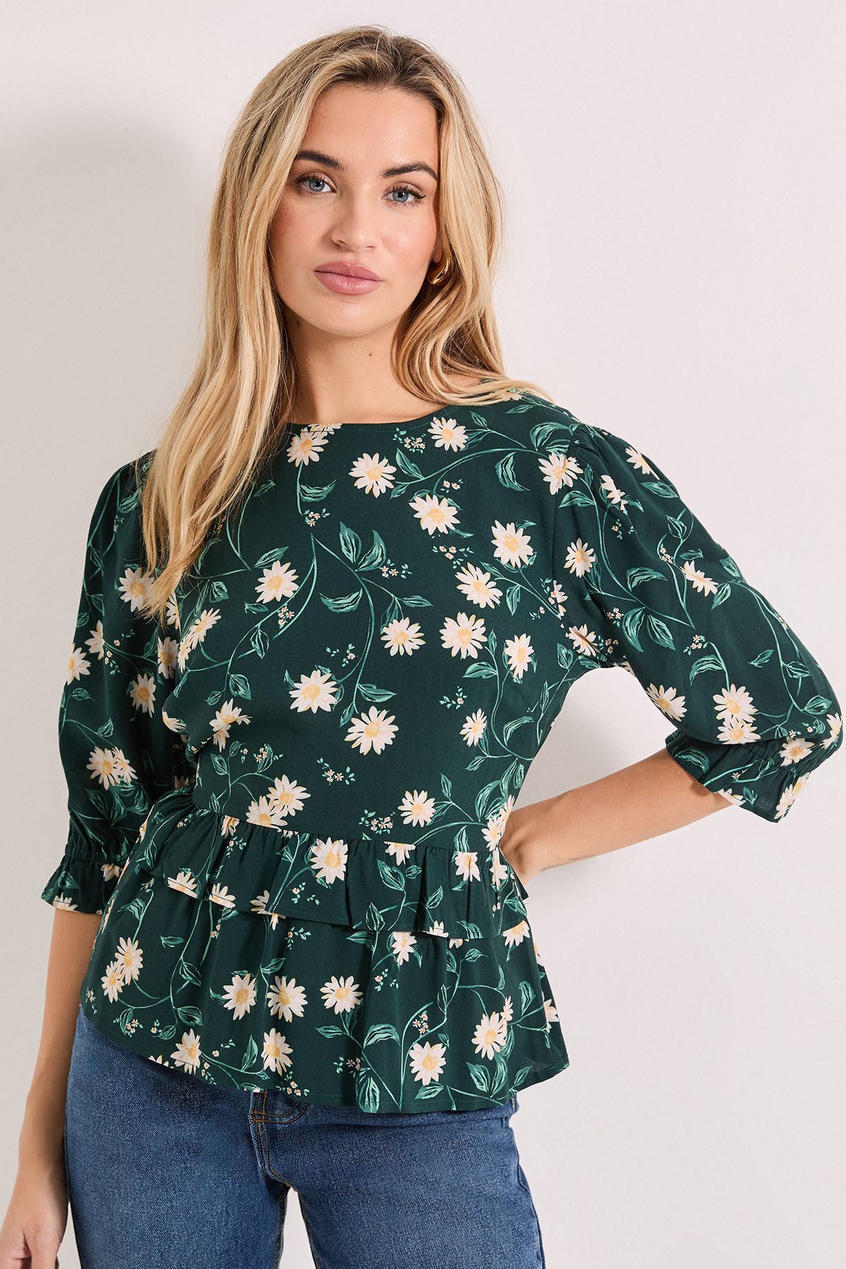 Dorothy Perkins Frill Peplum Hem Printed Blouse Black image 1