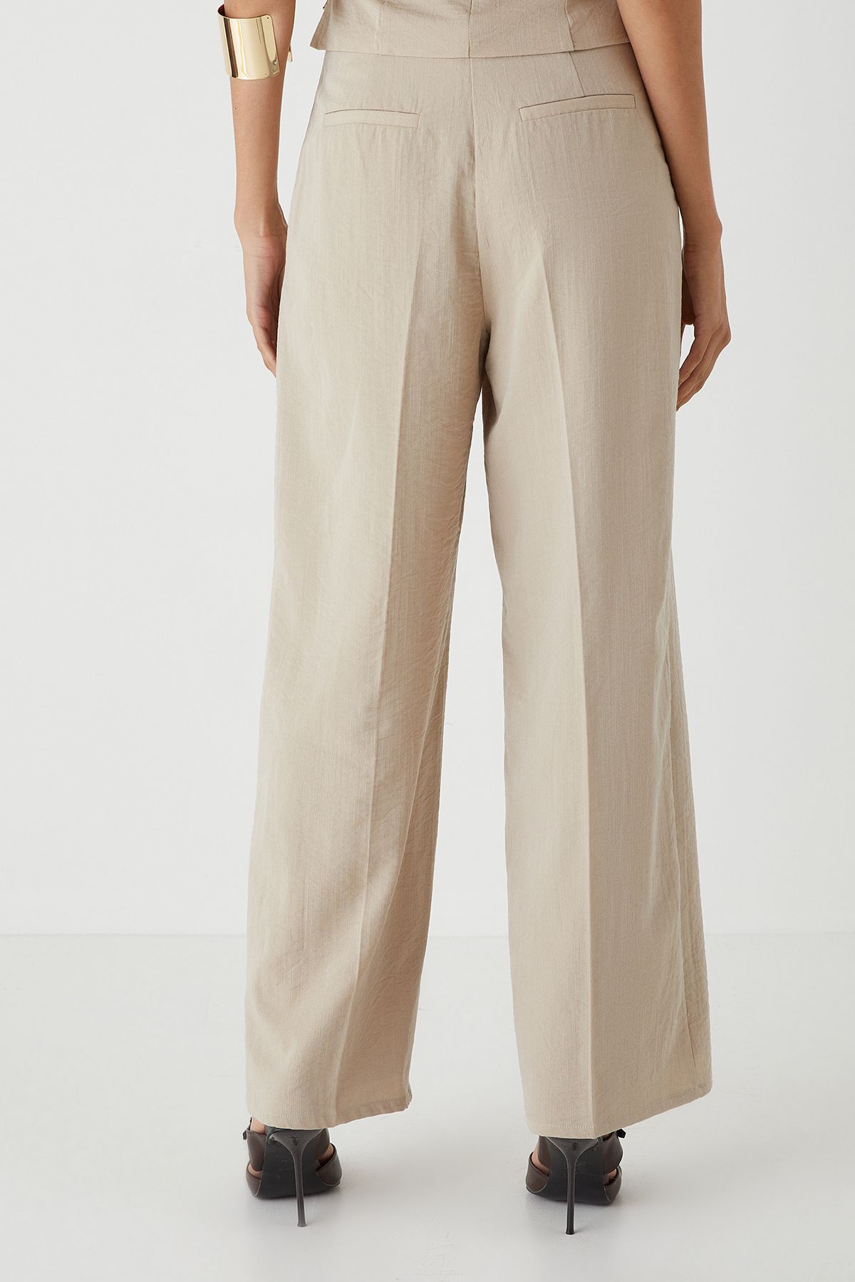 MissPap Linen Look High Waist Wide Leg Trousers Stone image 5