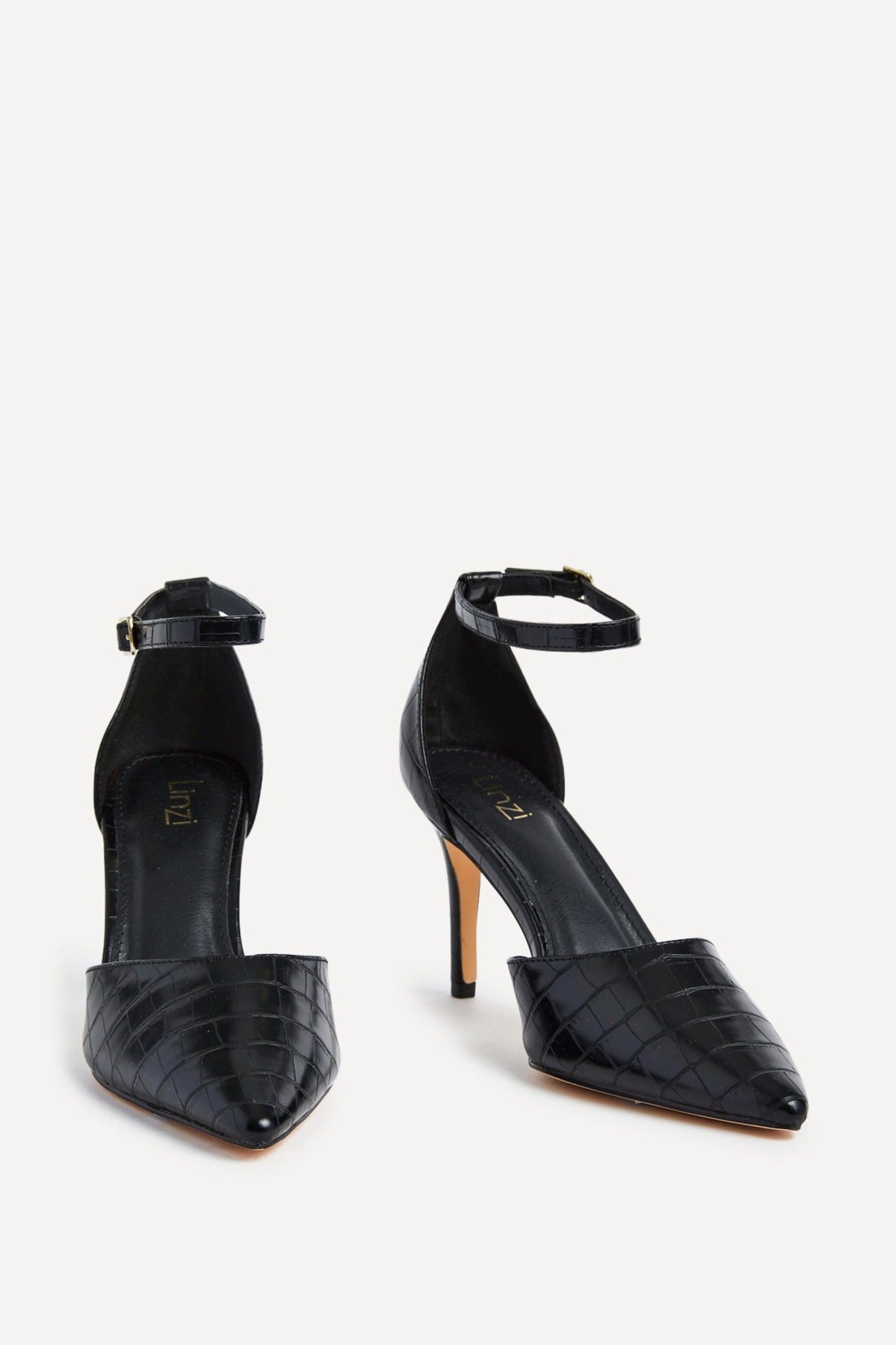 Linzi Maci Black Croc Faux Leather Stiletto Court Heel image 3