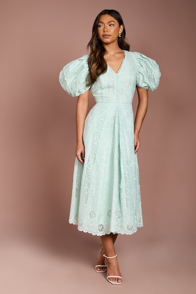Coast Puff Sleeve Lace Midi Dress Mint