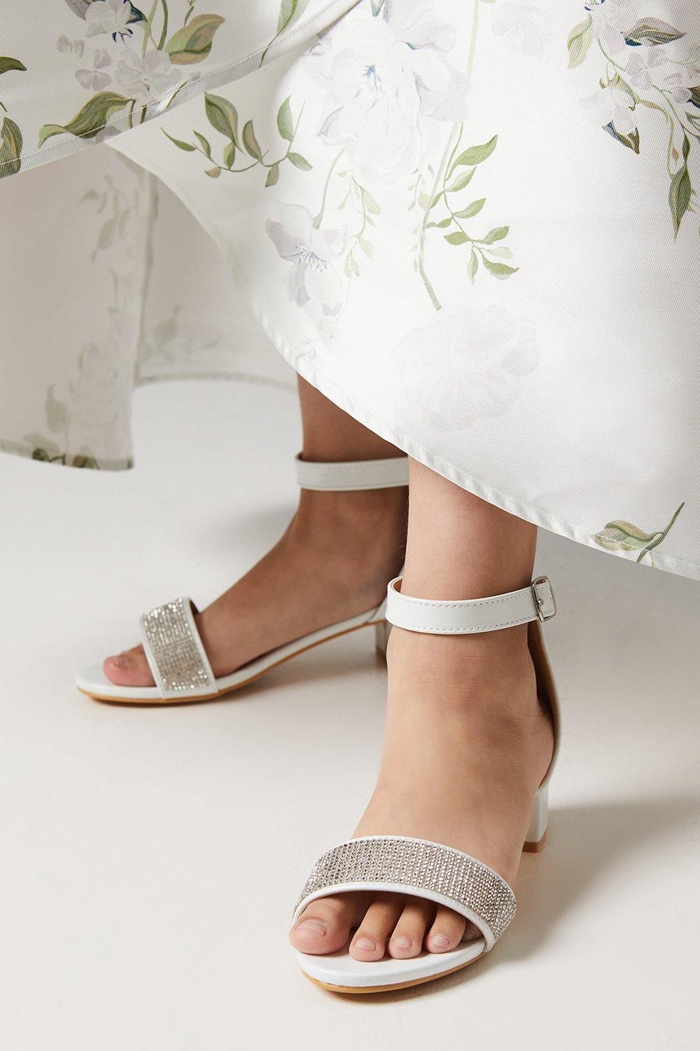 Coast Flower Girl Jasmine Diamante Low Block Heeled Sandals White image 1