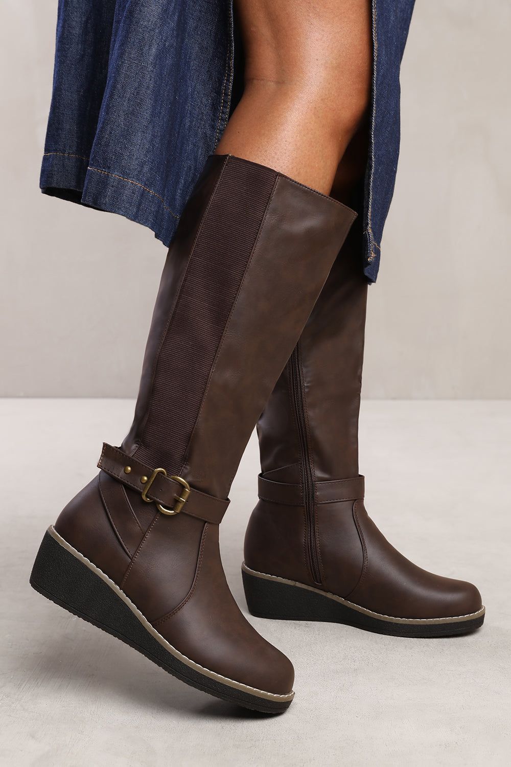 Where's That From 'Jacinta' Wedge Heel Knee High Boots With Elastic Panel