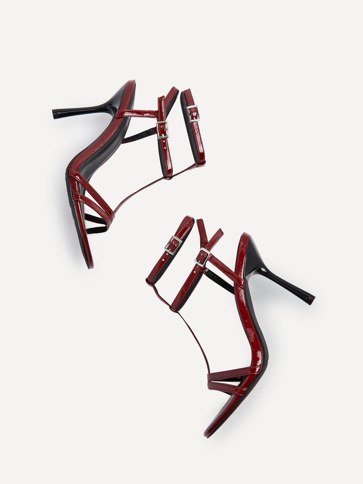 Linzi Jada Burgundy Patent T-Bar Strappy Stiletto Heels image 5