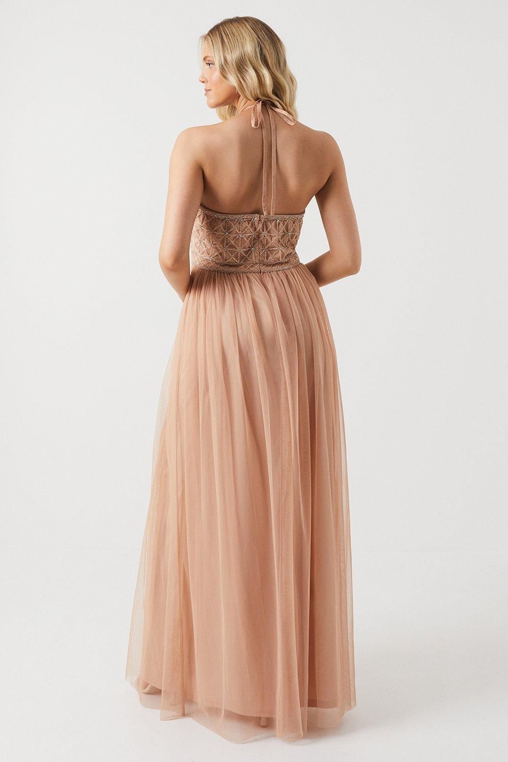 Coast Celestial Embellished Halter Neck Bridesmaid Midi Dress Nude image 3
