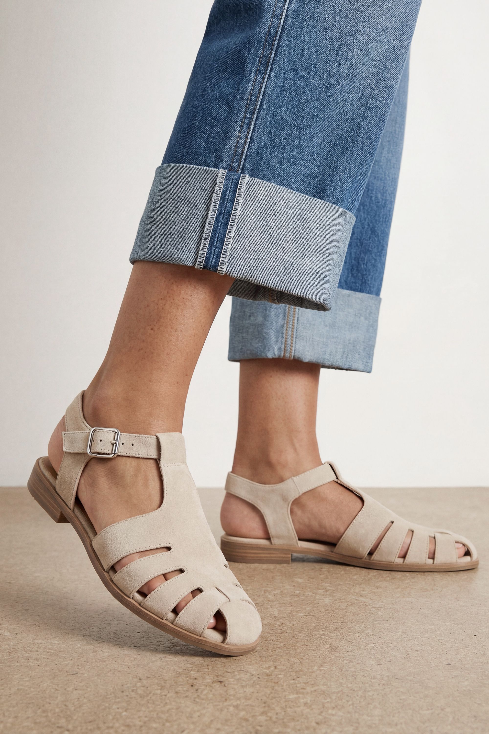 Oasis Cass Faux Suede Closed Toe Fisherman Flat Shoes Beige