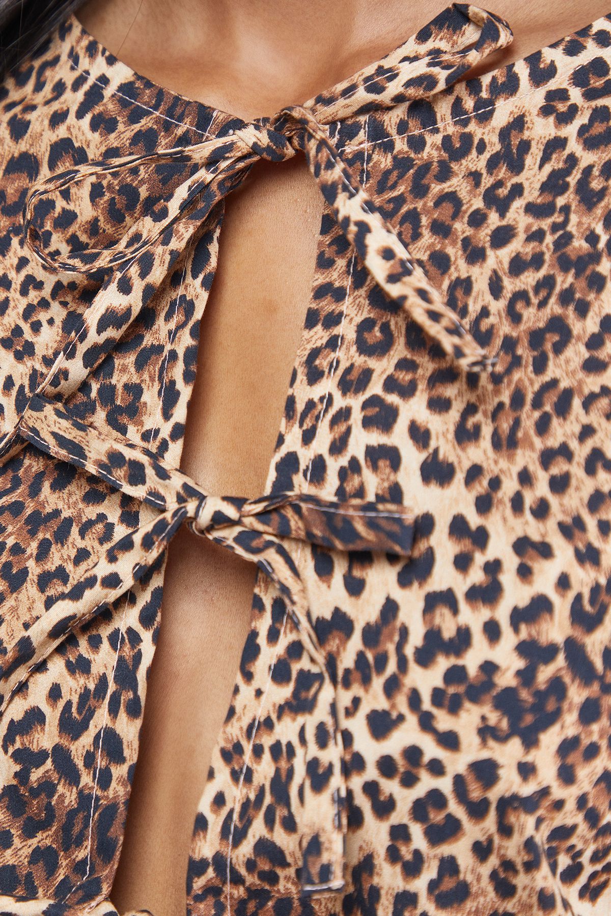 Warehouse Print Poplin Tie Front Volume Sleeve Blouse Animal image 5