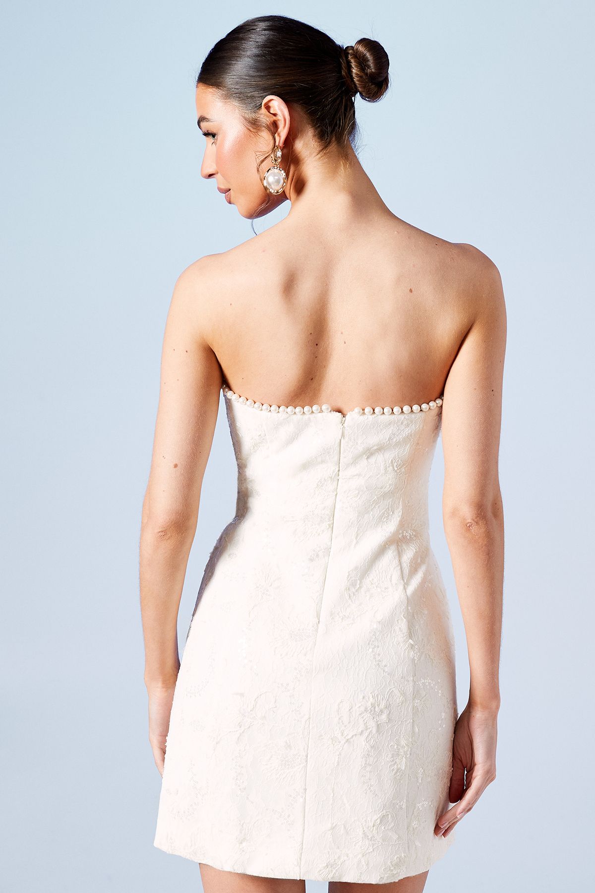 Coast Pearl Detail Sequin Lace Bandeau Bridal Mini Dress Ivory image 3