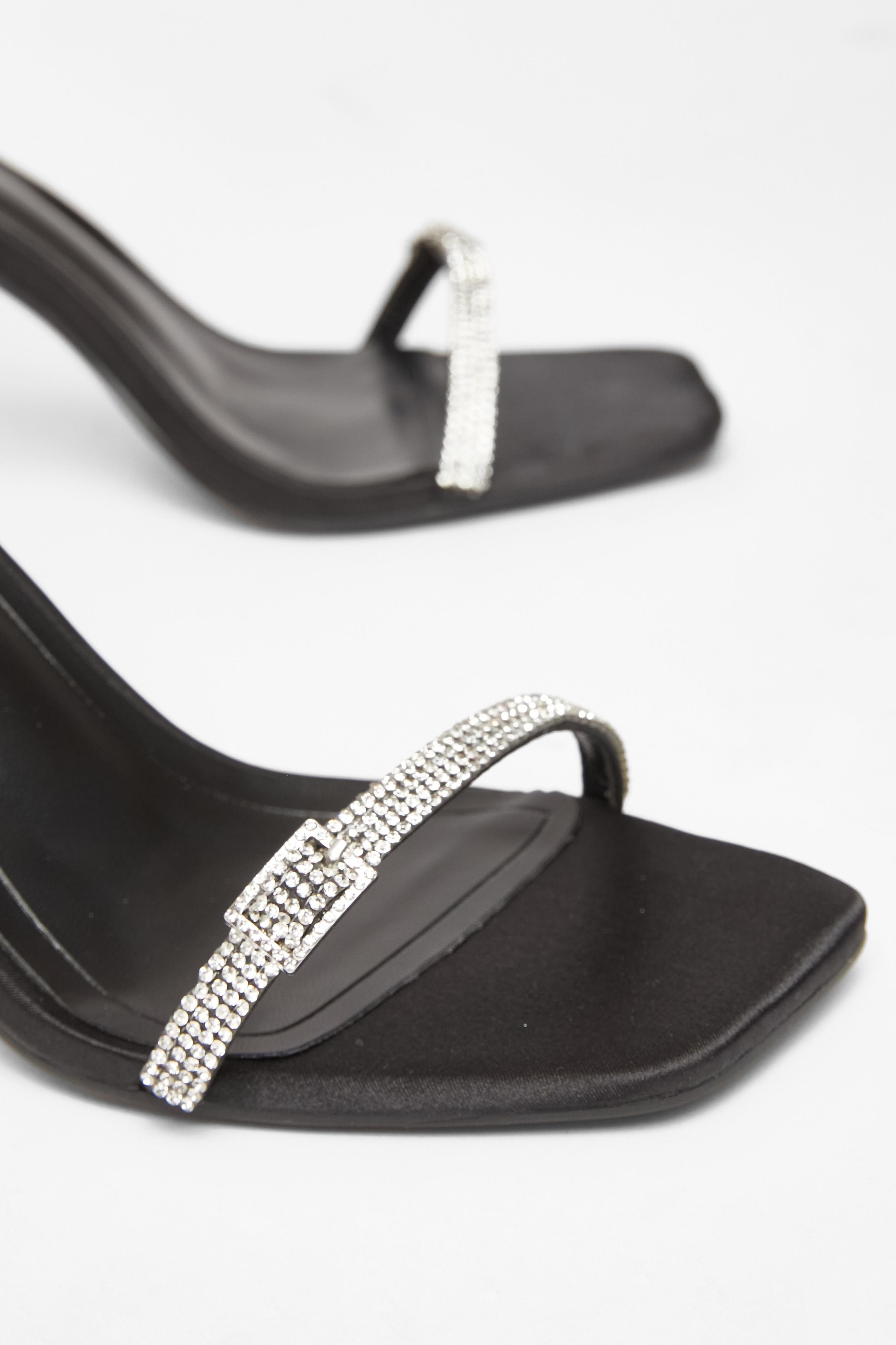 Quiz Black Diamante Buckle Heels image 4