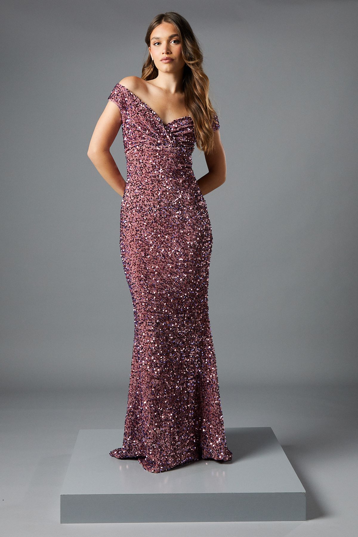 Coast Bardot Velvet Sequin Maxi Dress Blush image 1