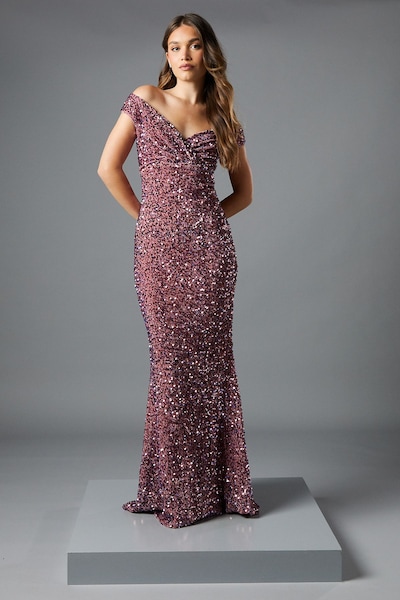 Coast Bardot Velvet Sequin Maxi Dress Blush