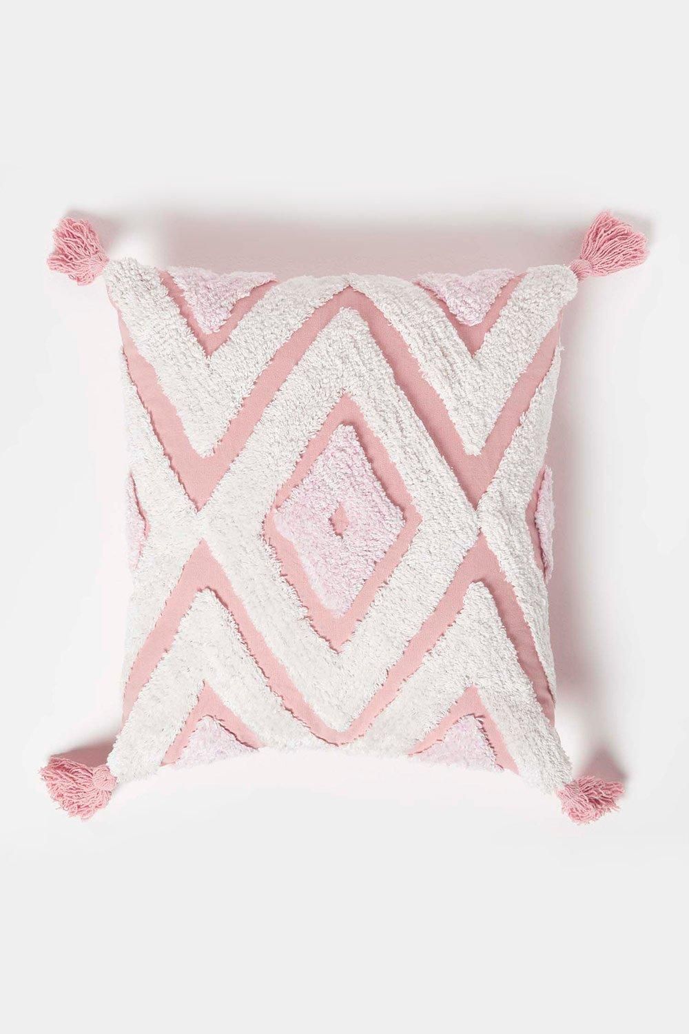 Homescapes Geometric Ikat Tufted Cotton Cushion with Tassels image 1