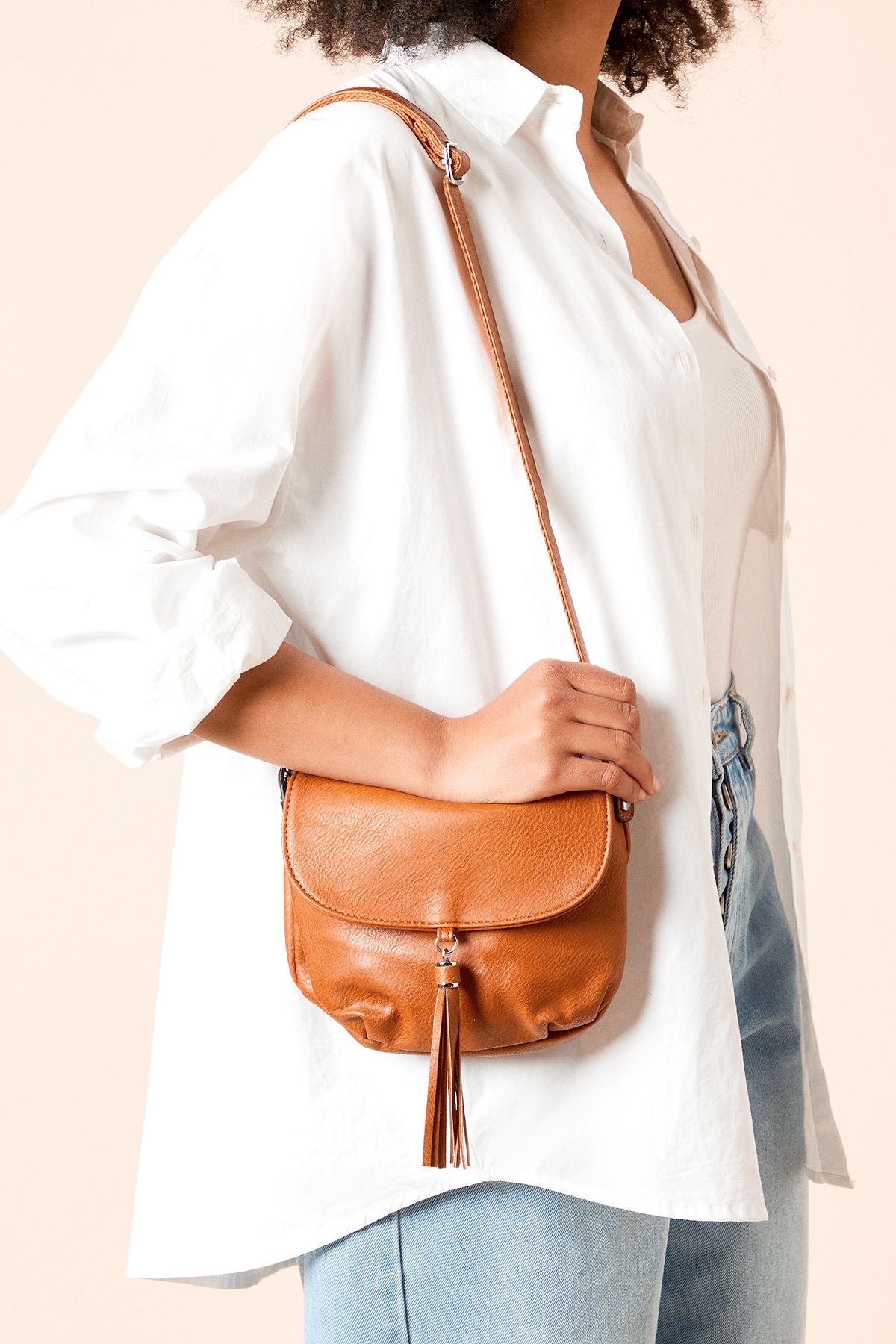 Dorothy Perkins Florence Faux Leather Small Cross Body Bag With Tassel Detail Tan image 2