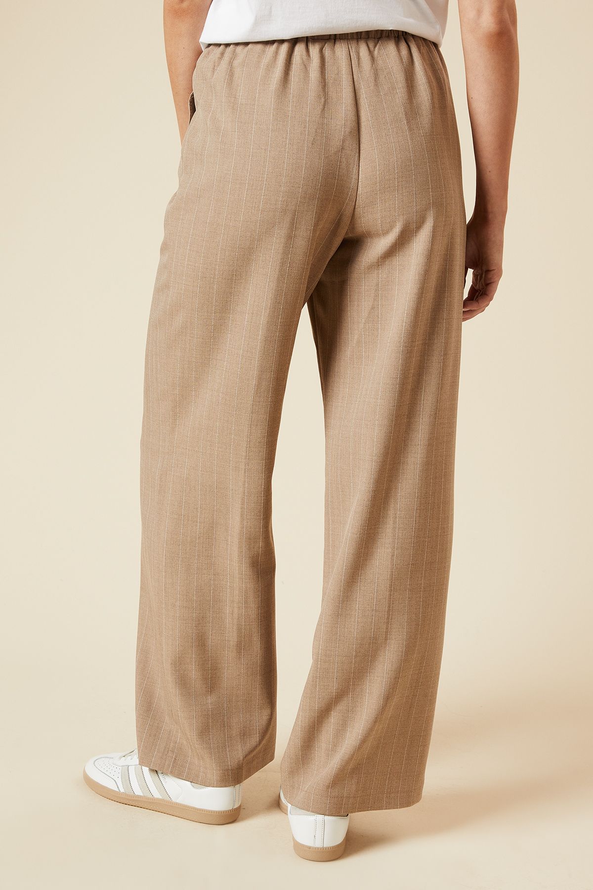 Dorothy Perkins Elasticated Waist Wide Leg Stripe Trouser Stone image 3