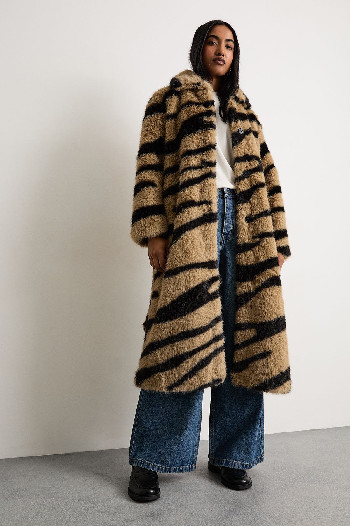 Warehouse Tiger Print Faux Fur Coat Zebra image 4