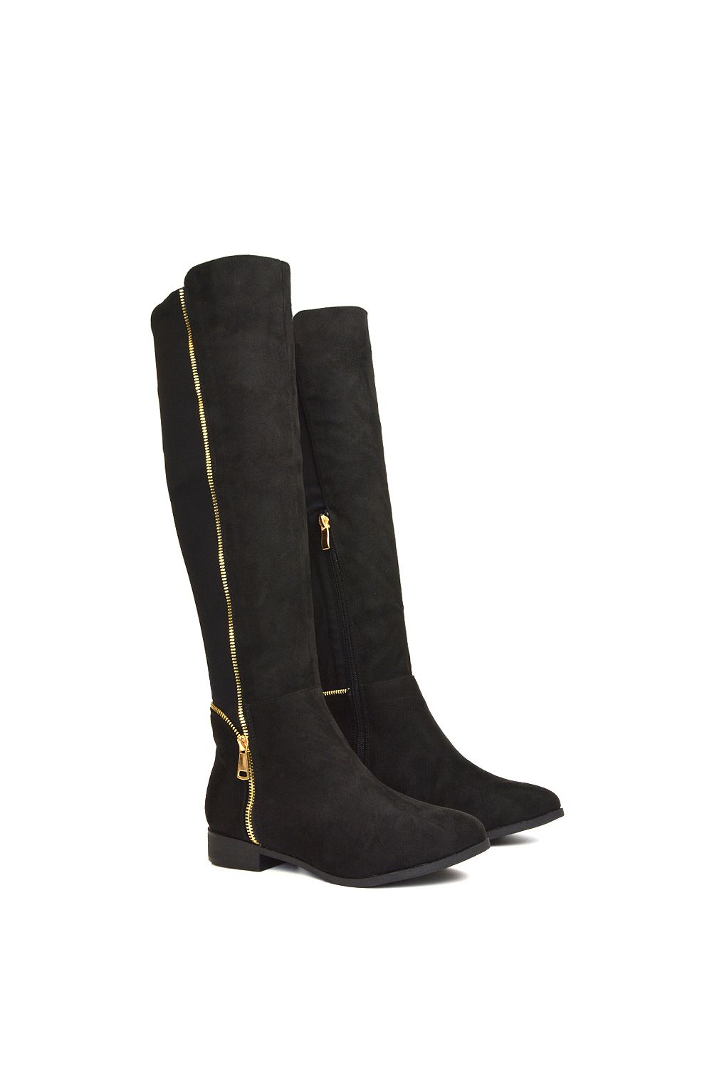 XY London 'Sutton' Zip Up Flat Heel Knee High Boots With Stretchy Calf image 6