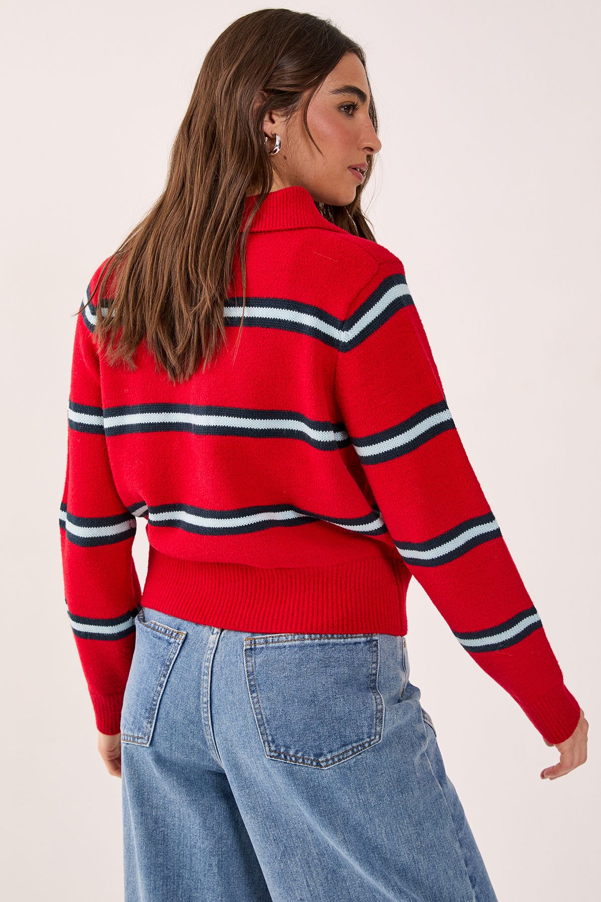 NastyGal Single Stripe Knitted Rugby Top Red image 3