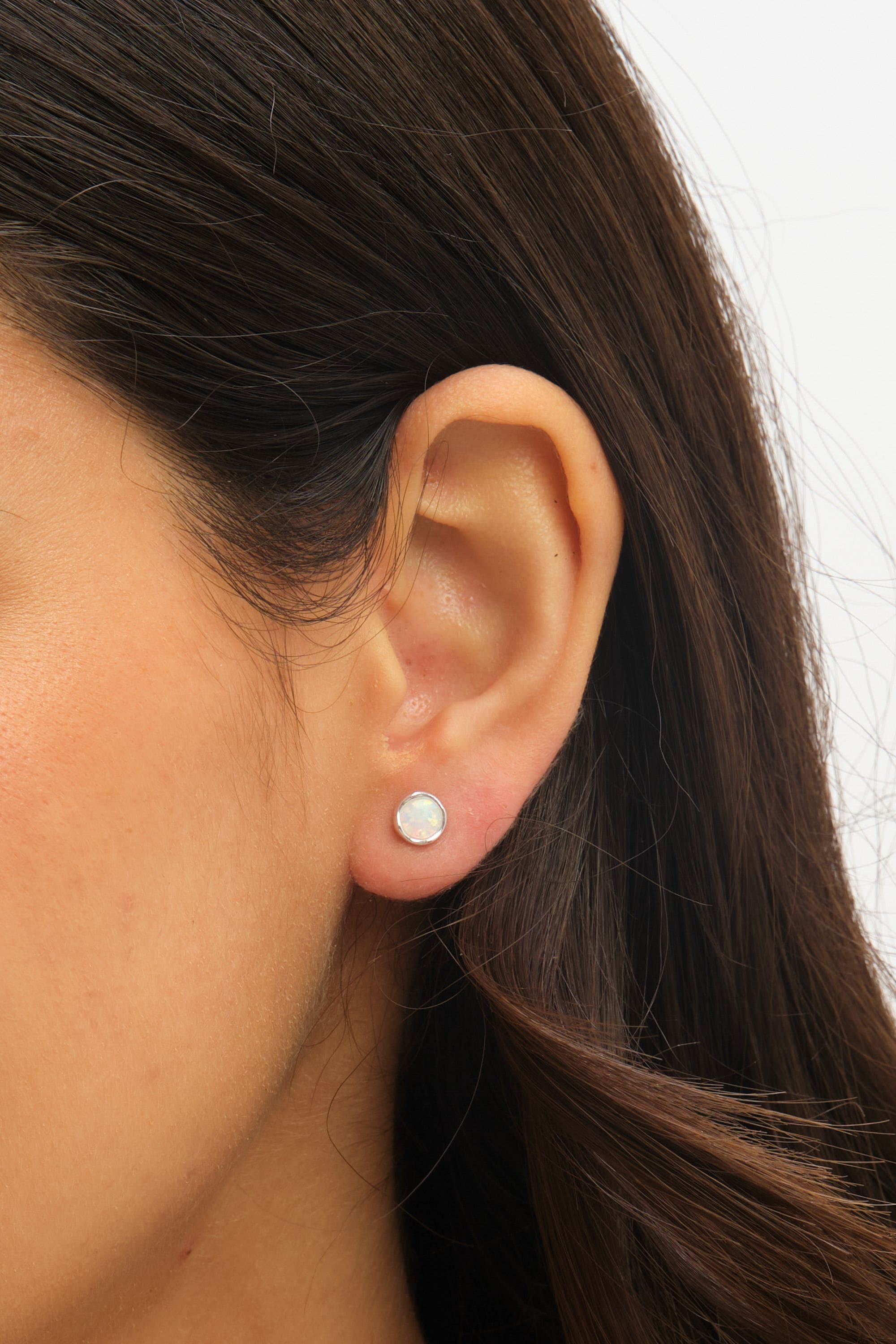 Simply Silver Sterling Silver 925 Polished Opal Stud Earrings image 2