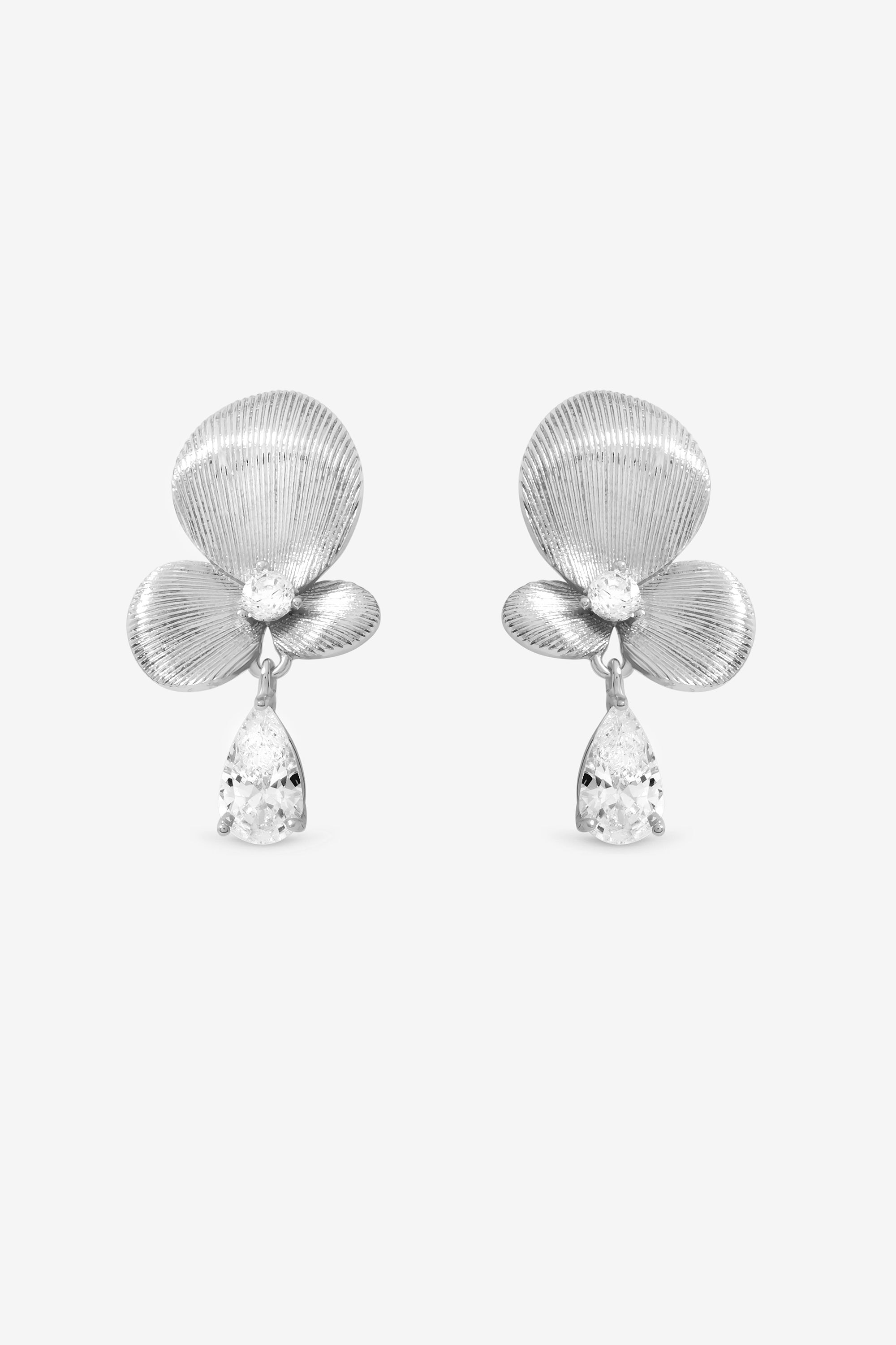 Inicio Sterling Silver Plated Satin Floral Drop Earrings image 1