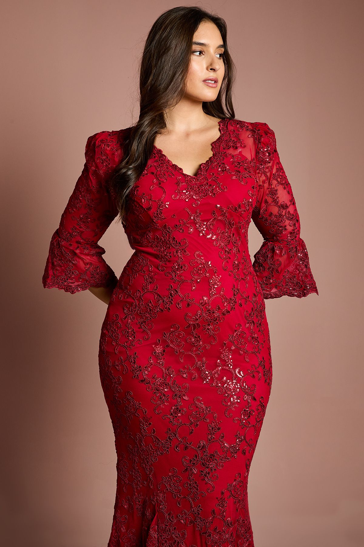 Coast Plus Size Sequin Bodycon Maxi Dress Red image 2