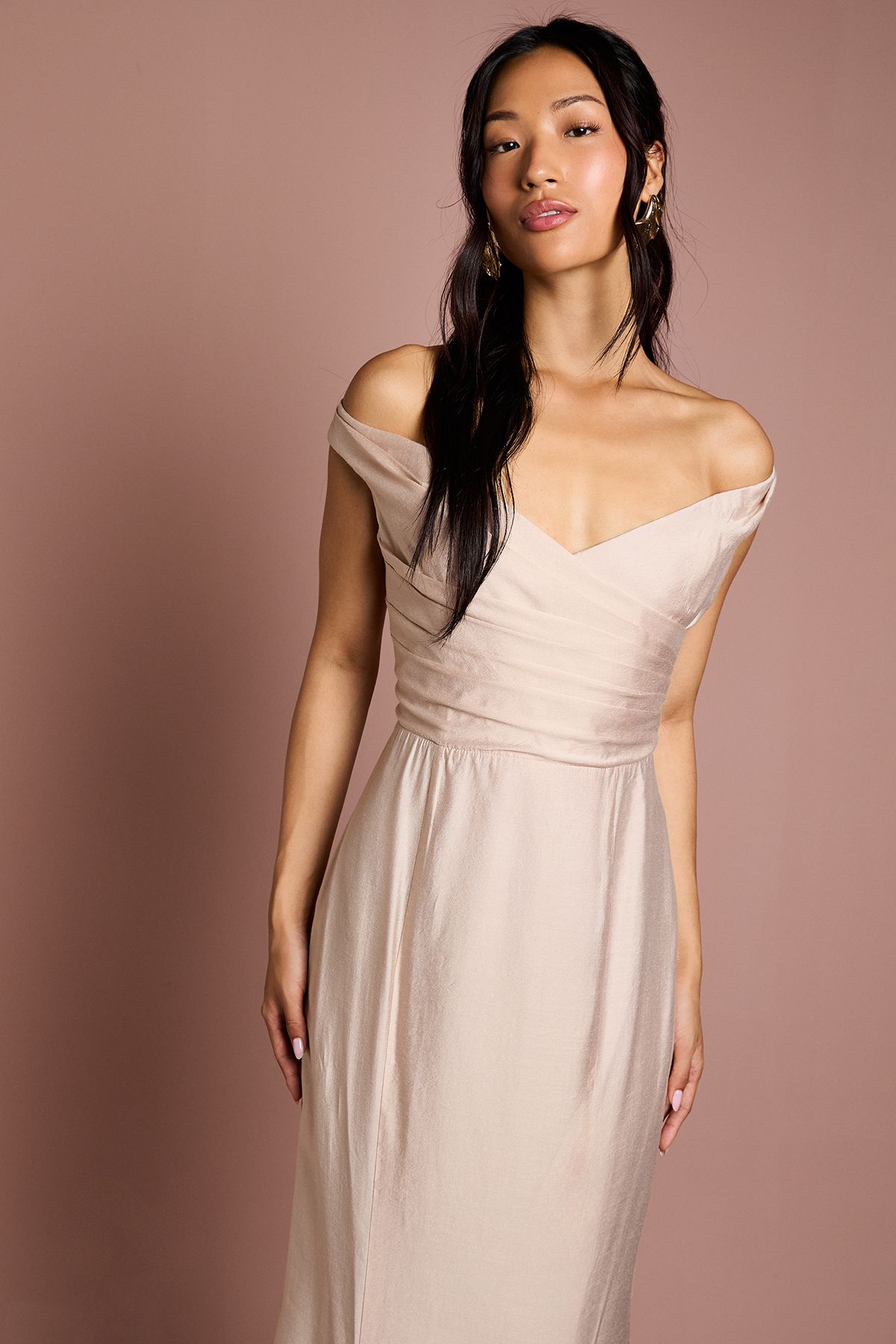 Coast Bardot Gathered Satin Fishtail Bridesmaid Dress Mocha image 4