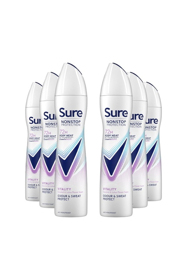 Sure Women Vitality 'Deodorant Spray' w/ 72H Nonstop Protection 250ml, 6pk